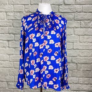 Lucky Brand Floral Split Sleeve Tie Neck Blouse